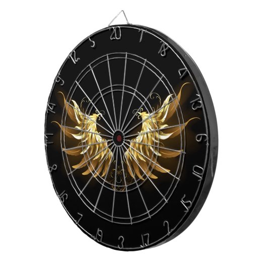 Golden Angel Wings auf schwarzem Hintergrund Dartscheibe (Vorderseite rechts)