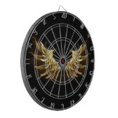 Golden Angel Wings auf schwarzem Hintergrund Dartscheibe (Vorderseite Links)