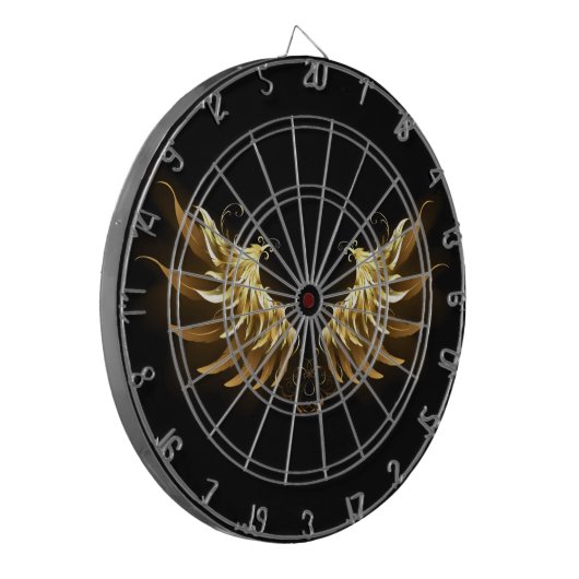 Golden Angel Wings auf schwarzem Hintergrund Dartscheibe (Vorderseite Links)