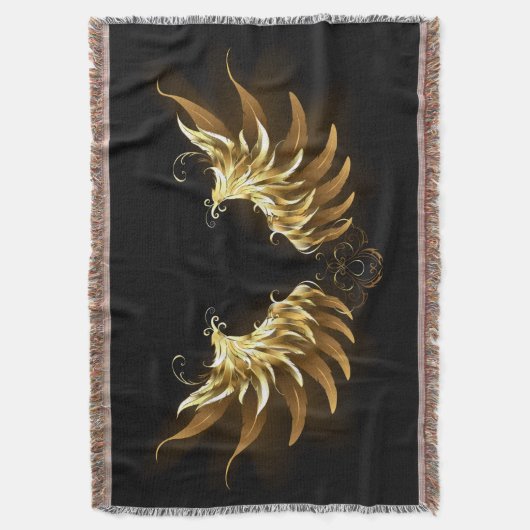 Golden Angel Wings auf schwarzem Hintergrund Decke (Vorderseite Vertikal)