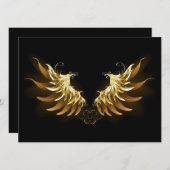 Golden Angel Wings auf schwarzem Hintergrund Einladung (Vorne/Hinten)