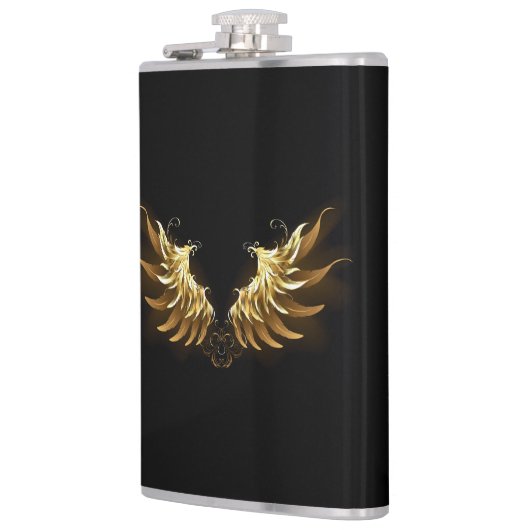 Golden Angel Wings auf schwarzem Hintergrund Flachmann (Links)