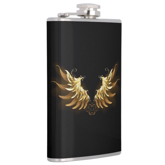 Golden Angel Wings auf schwarzem Hintergrund Flachmann (Rechts)