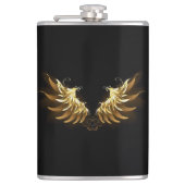 Golden Angel Wings auf schwarzem Hintergrund Flachmann (Vorderseite)