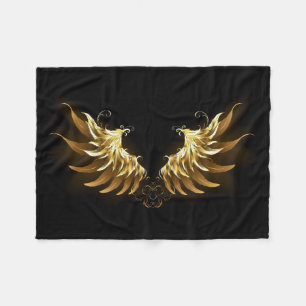 Golden Angel Wings auf schwarzem Hintergrund Fleecedecke