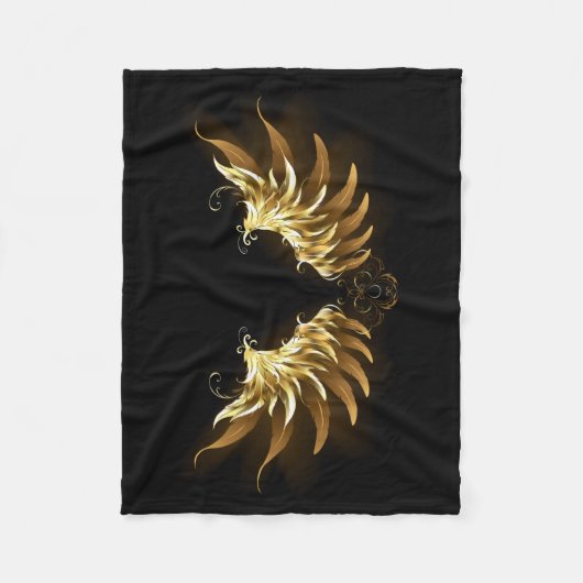 Golden Angel Wings auf schwarzem Hintergrund Fleecedecke (Vorderseite)