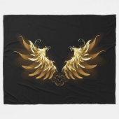 Golden Angel Wings auf schwarzem Hintergrund Fleecedecke (Vorderseite (Horizontal))