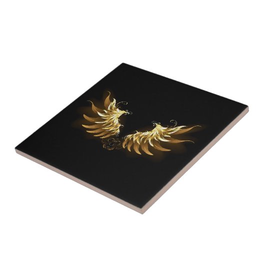 Golden Angel Wings auf schwarzem Hintergrund Fliese (Seite)
