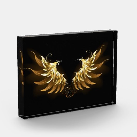 Golden Angel Wings auf schwarzem Hintergrund Fotoblock (Links)