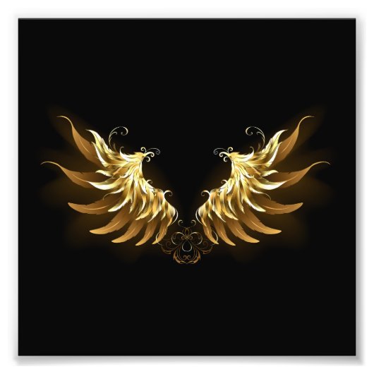 Golden Angel Wings auf schwarzem Hintergrund Fotodruck (Vorne)