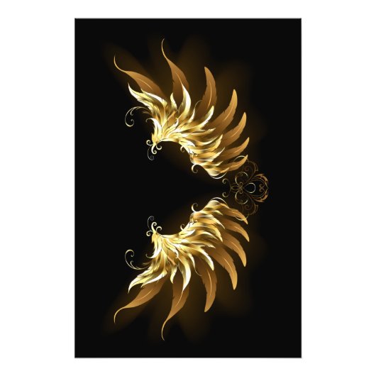 Golden Angel Wings auf schwarzem Hintergrund Fotodruck (Vorne)