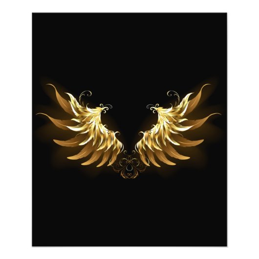 Golden Angel Wings auf schwarzem Hintergrund Fotodruck (Vorne)