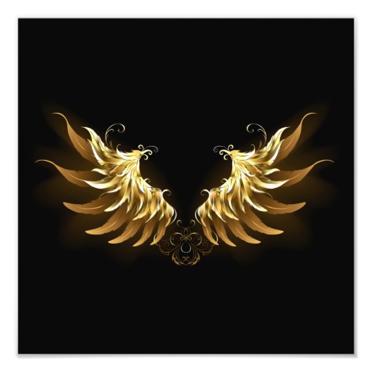 Golden Angel Wings auf schwarzem Hintergrund Fotodruck (Vorne)