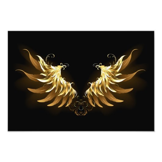 Golden Angel Wings auf schwarzem Hintergrund Fotodruck (Vorne)