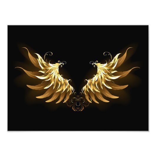 Golden Angel Wings auf schwarzem Hintergrund Fotodruck (Vorne)