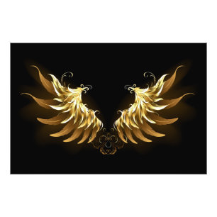 Golden Angel Wings auf schwarzem Hintergrund Fotodruck