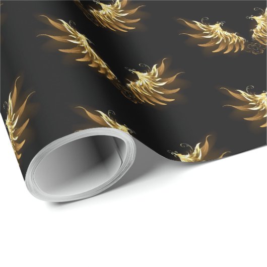 Golden Angel Wings auf schwarzem Hintergrund Geschenkpapier (Rolleneckpunkt)