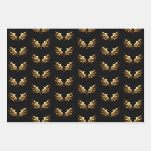 Golden Angel Wings auf schwarzem Hintergrund Geschenkpapier Set (Vorderseite 3)