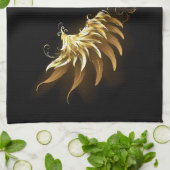 Golden Angel Wings auf schwarzem Hintergrund Geschirrtuch (Gefaltet)