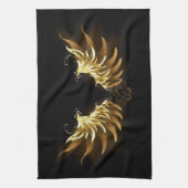 Golden Angel Wings auf schwarzem Hintergrund Geschirrtuch (Vertikal)