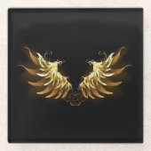 Golden Angel Wings auf schwarzem Hintergrund Glasuntersetzer (Vorderseite)