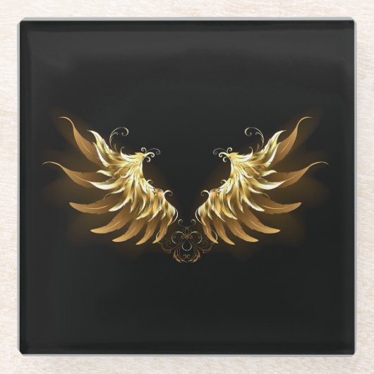 Golden Angel Wings auf schwarzem Hintergrund Glasuntersetzer (Vorderseite)