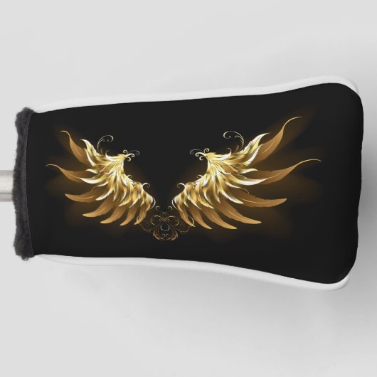 Golden Angel Wings auf schwarzem Hintergrund Golf Headcover (Vorderseite)