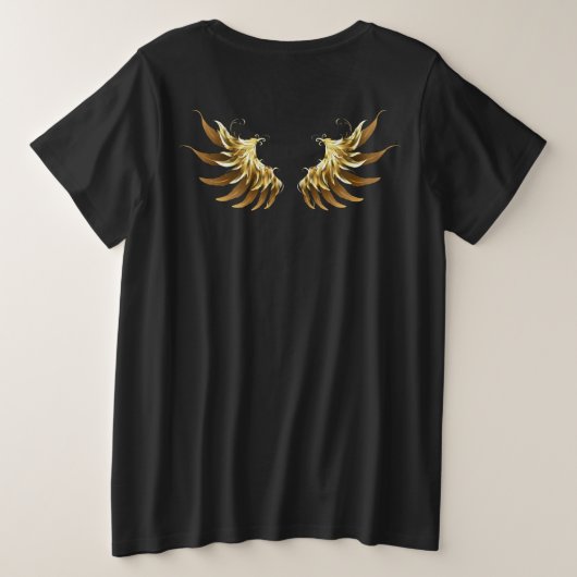 Golden Angel Wings auf schwarzem Hintergrund Große Größe T-Shirt (Design Rückseite)