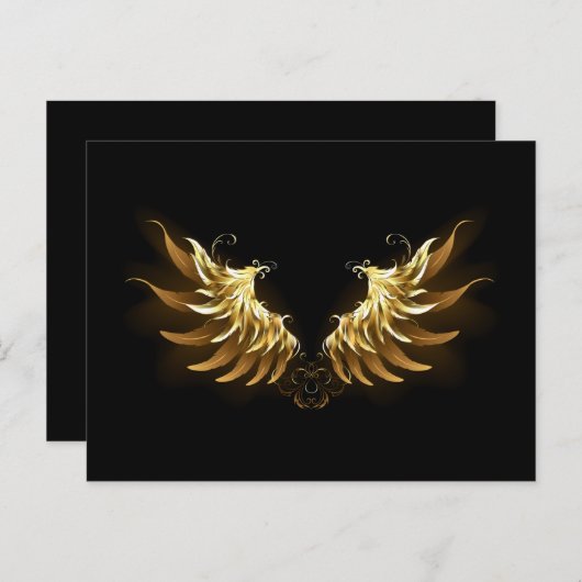 Golden Angel Wings auf schwarzem Hintergrund Hinweiskarte (Vorne/Hinten)