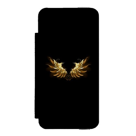 Golden Angel Wings auf schwarzem Hintergrund Incipio iPhone Geldbeutel-Hülle (Folio Vorderseite)
