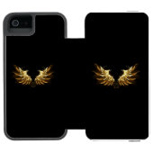 Golden Angel Wings auf schwarzem Hintergrund Incipio iPhone Geldbeutel-Hülle (Folio Geöffnet)