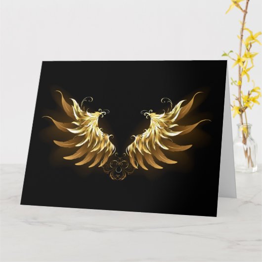 Golden Angel Wings auf schwarzem Hintergrund Karte (Gelbe Blume)
