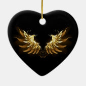 Golden Angel Wings auf schwarzem Hintergrund Keramik Ornament (Hinten)
