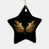 Golden Angel Wings auf schwarzem Hintergrund Keramik Ornament (Rechts)