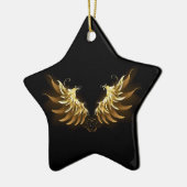 Golden Angel Wings auf schwarzem Hintergrund Keramik Ornament (Links)