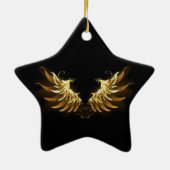 Golden Angel Wings auf schwarzem Hintergrund Keramik Ornament (Hinten)