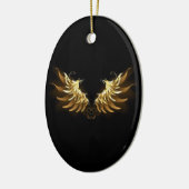 Golden Angel Wings auf schwarzem Hintergrund Keramik Ornament (Links)