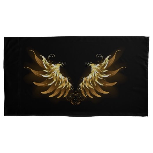 Golden Angel Wings auf schwarzem Hintergrund Kissenbezug (Vorderseite-Links)