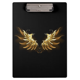 Golden Angel Wings auf schwarzem Hintergrund Klemmbrett