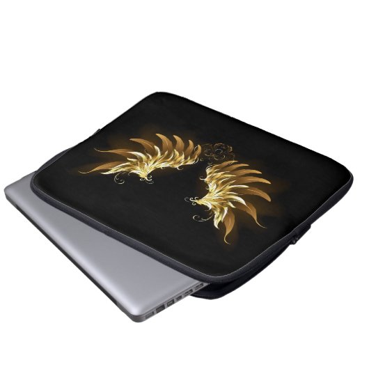 Golden Angel Wings auf schwarzem Hintergrund Laptopschutzhülle (Vorne Knopf)