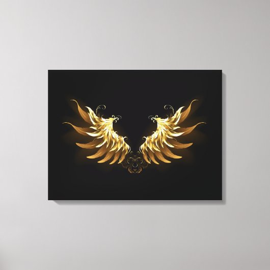 Golden Angel Wings auf schwarzem Hintergrund Leinwanddruck (Vorderseite)
