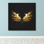 Golden Angel Wings auf schwarzem Hintergrund Leinwanddruck (Insitu (Holzboden))