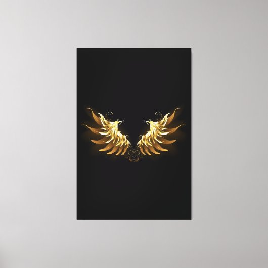 Golden Angel Wings auf schwarzem Hintergrund Leinwanddruck (Vorderseite)