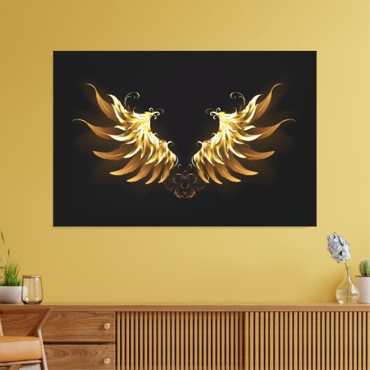 Golden Angel Wings auf schwarzem Hintergrund Leinwanddruck (Insitu (Wohnzimmer))