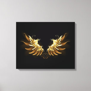 Golden Angel Wings auf schwarzem Hintergrund Leinwanddruck