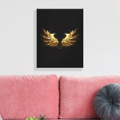Golden Angel Wings auf schwarzem Hintergrund Leinwanddruck (Insitu (Wohnzimmer))