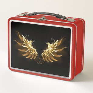 Golden Angel Wings auf schwarzem Hintergrund Metall Brotdose