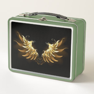 Golden Angel Wings auf schwarzem Hintergrund Metall Brotdose