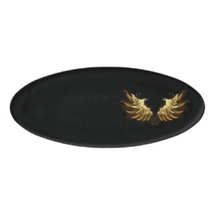 Golden Angel Wings auf schwarzem Hintergrund Namenschild