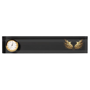 Golden Angel Wings auf schwarzem Hintergrund Namensplakette